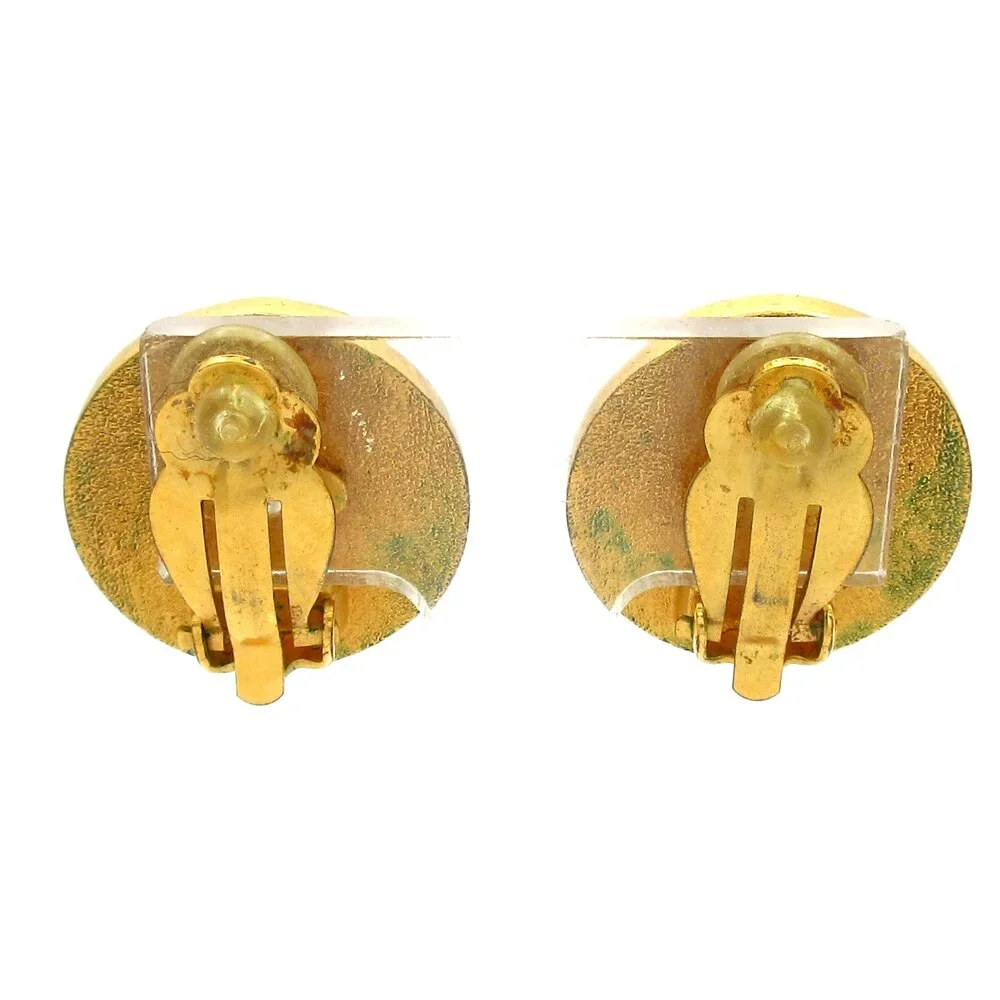 Chanel Clip On Earrings Black Gold Hardware Plastic